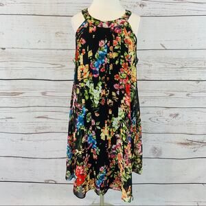 Betsey Johnson multicolored floral sheer overlay